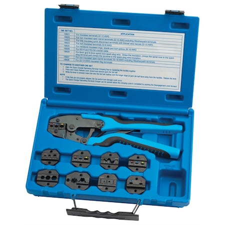 S&G Tool Aid Quick Change Ratcheting Terminal Crimping Kit with 9 Die Sets 18980